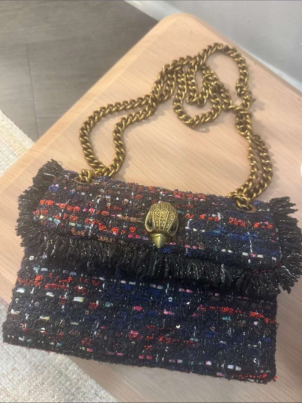 Kurt Geiger Chain Strap Tweed Shoulder Bag in Black Multi - Picture 1 of 5